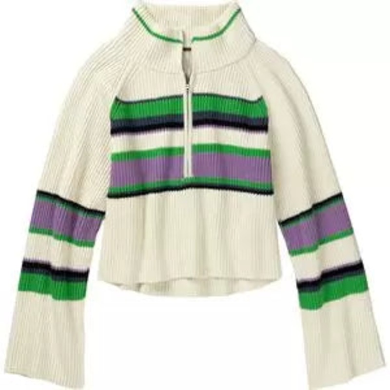 Free People Striped Greta 1/2-Zip Sweater