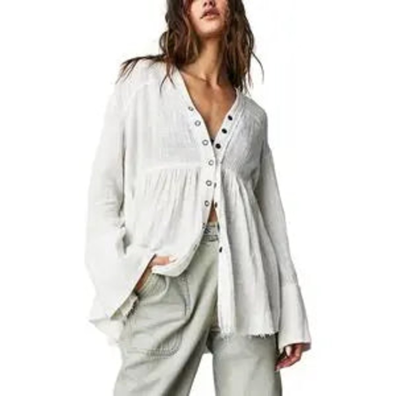 Free People Miles Away Babydoll Long-Sleeve Shirt